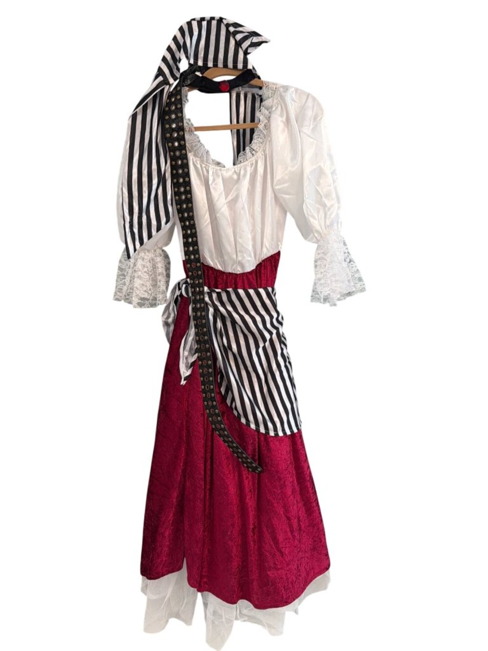 Pirates Wench Adult Costume Set Includes Dress Sash Bandana Petticoat & Choker -